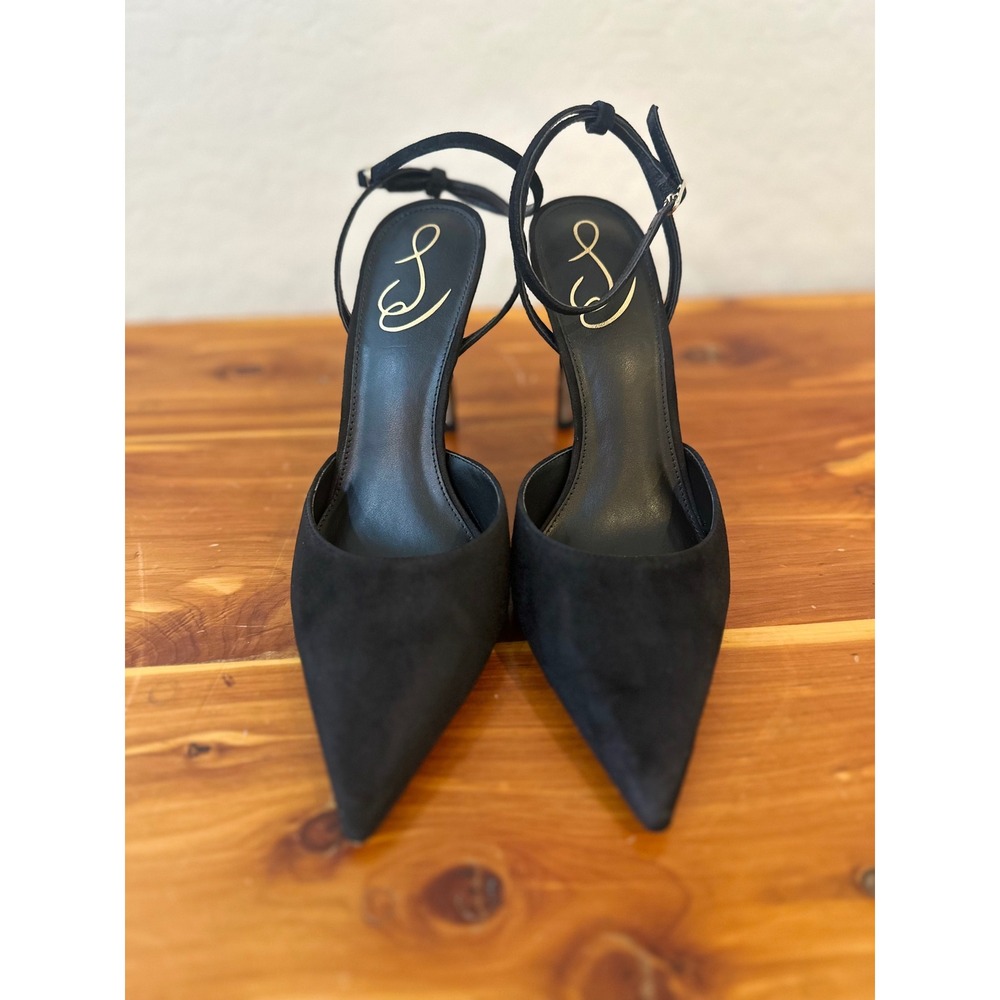 Sam Edelman Black Suede Pointed Toe‎ Ankle Strap d'Orsay Stiletto Pumps Heels